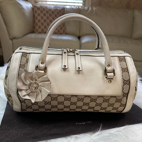 Authentic Gucci Monogram GG Trophy Canvas/Leather Medium Boston Bag - Picture 3 of 17